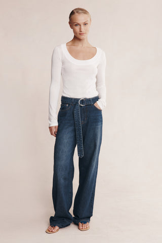 Marle Belted Wide Leg Jean - Dark Wash
