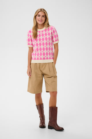Saint Tropez Pamilla S/S Top - Pink Argyle Hearts