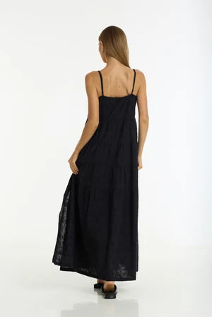 Blak Carmen Embroidered Cotton Maxi Dress - Black