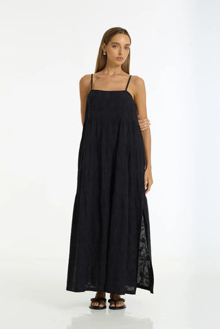 Blak Carmen Embroidered Cotton Maxi Dress - Black