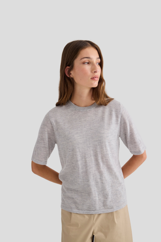 Laing Featherlight Pure Cashmere T-Shirt - Grey Marle