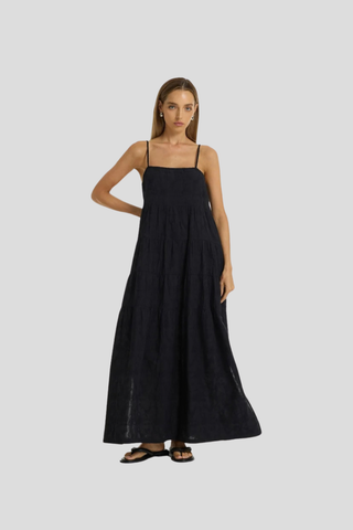 Blak Carmen Embroidered Cotton Maxi Dress - Black