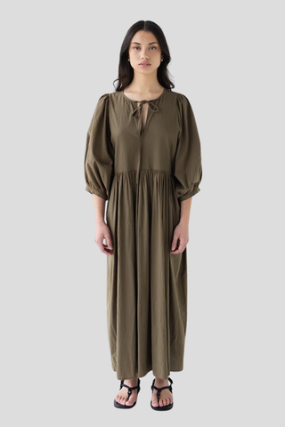 Sophie Cotton Midi Dress - Forest