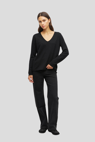 JHL V-Neck L/S Tee (Fine Cotton Cashmere) Black