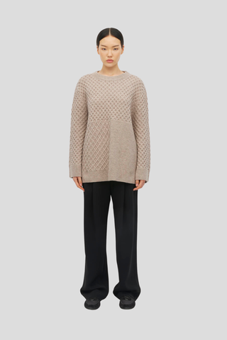 Juliette Hogan Patched Cable Crew (Classic Wool Knit) Natural