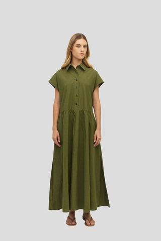 Juliette Hogan Lenni Dress (Crushed Cotton)  Moss