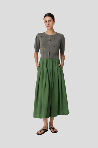 Pol Viloa S/S Beaded Cardigan - Moss