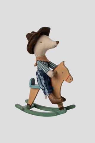 Maileg Cowboy Mouse on Rocking Horse