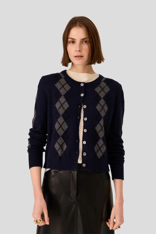 POL Loren Argyle Cardigan - Ink/Charcoal