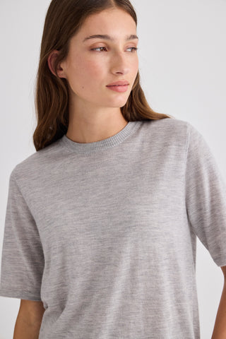 Laing Featherlight Pure Cashmere T-Shirt - Grey Marle