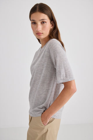 Laing Featherlight Pure Cashmere T-Shirt - Grey Marle