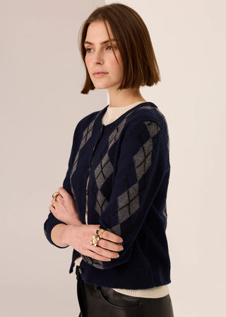 POL Loren Argyle Cardigan - Ink/Charcoal