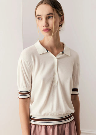 POL Dahlia Knit Polo - White/Toffee