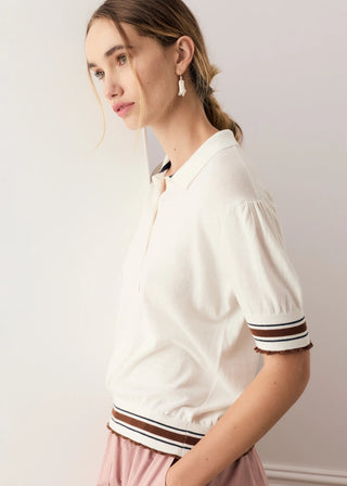 POL Dahlia Knit Polo - White/Toffee
