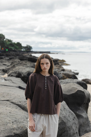 Sophie Shell Button Blouse - Raisin