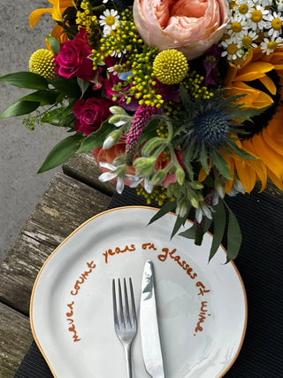 Maegen Statement Plate 'Never count years or glasses of wine'