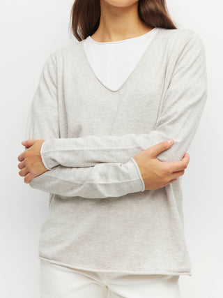 JHL V-Neck L/S T (Fine Cotton Cashmere) Grey Marle