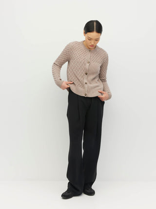 Juliette Hogan Patched Cable Cardi (Classic Wool Knit) Natural