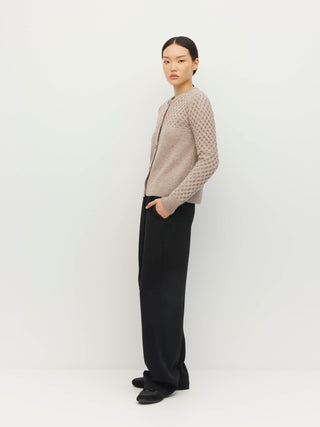 Juliette Hogan Patched Cable Cardi (Classic Wool Knit) Natural
