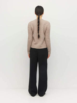 Juliette Hogan Patched Cable Cardi (Classic Wool Knit) Natural