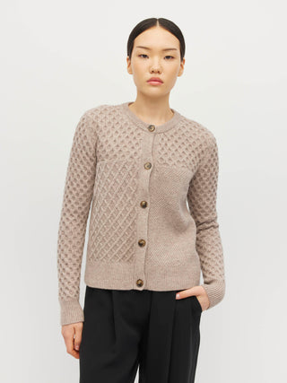 Juliette Hogan Patched Cable Cardi (Classic Wool Knit) Natural